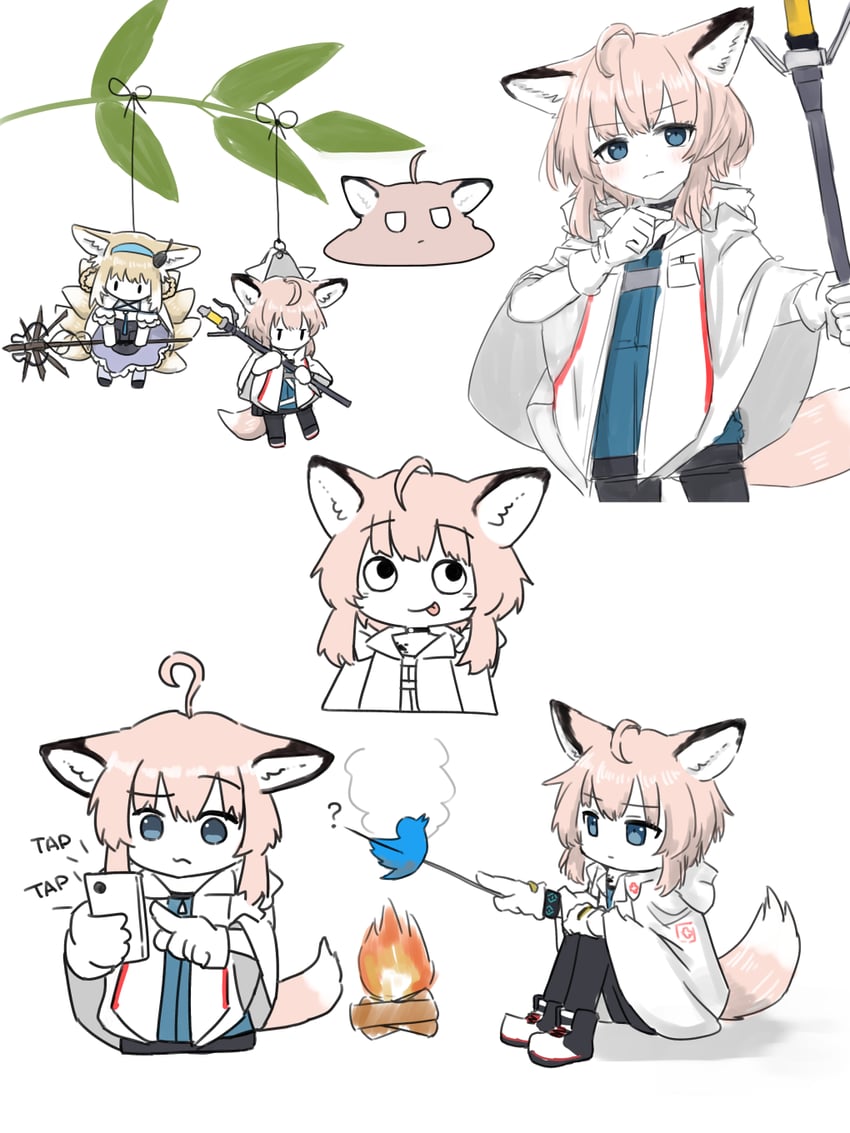 suzuran, sussurro, and twitter bird (arknights and 3 more) drawn by kamihine
