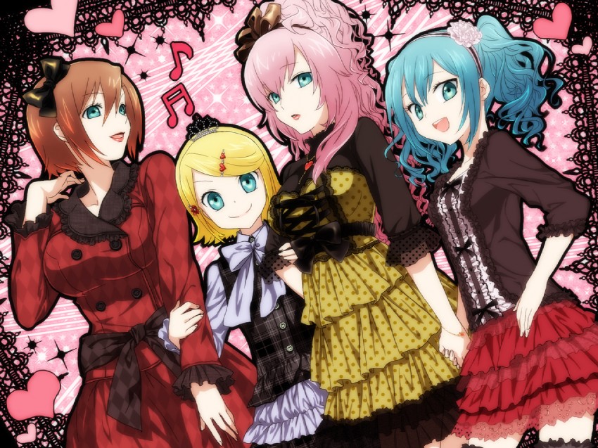 hatsune miku, kagamine rin, megurine luka, and meiko (vocaloid) drawn by oumi_sanaka