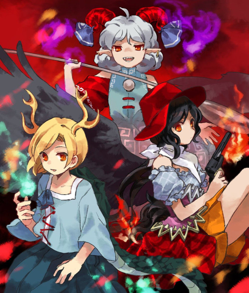 kicchou yachie, kurokoma saki, and toutetsu yuuma (touhou) drawn by kaigen_1025