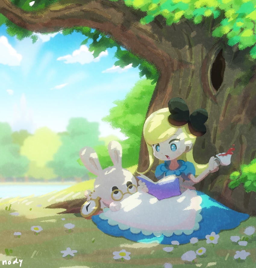 alice and white rabbit (alice's adventures in wonderland) drawn by nody_(nody_lowmoo)