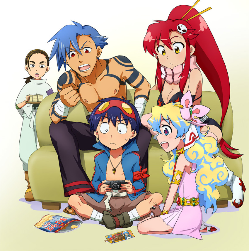 yoko littner, nia teppelin, simon, ikamusume, kamina, and 1 more (tengen toppa gurren lagann and 1 more) drawn by supinosu