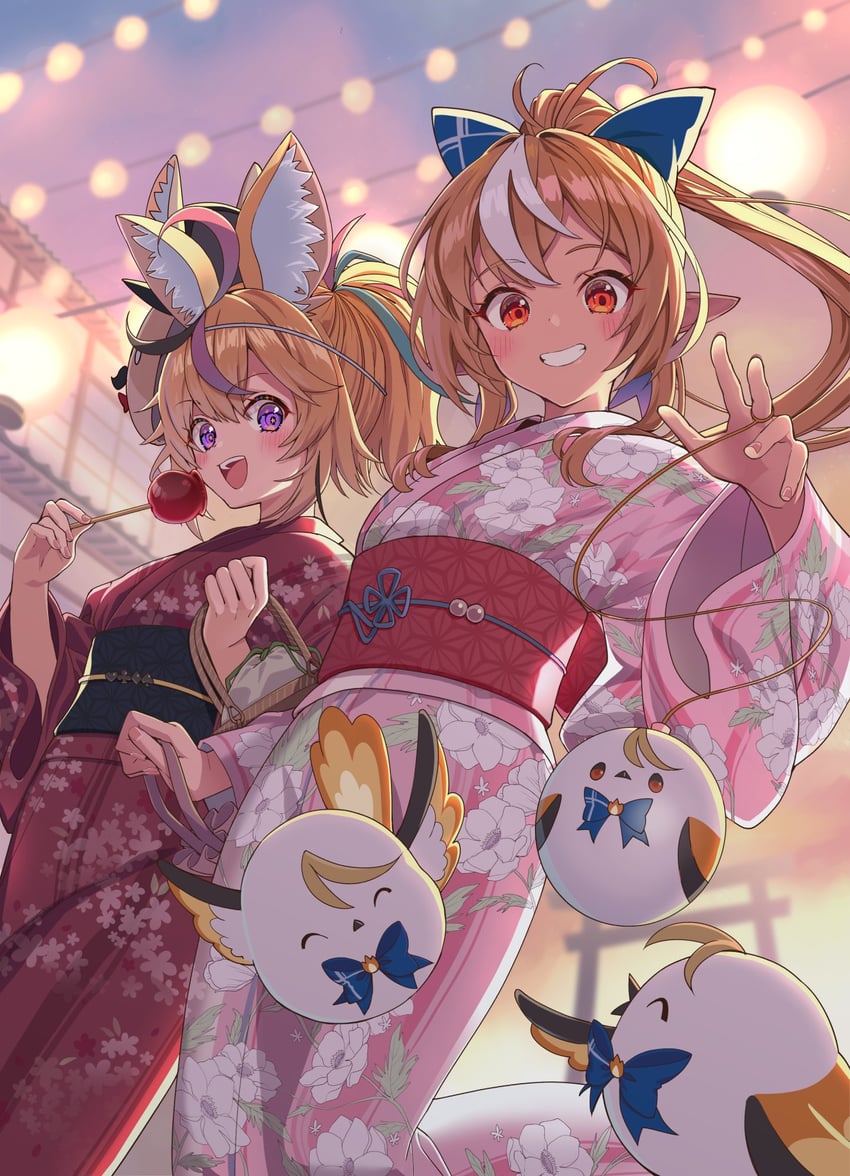 shiranui flare, omaru polka, zain, and elfriend (hololive) drawn by itaboon