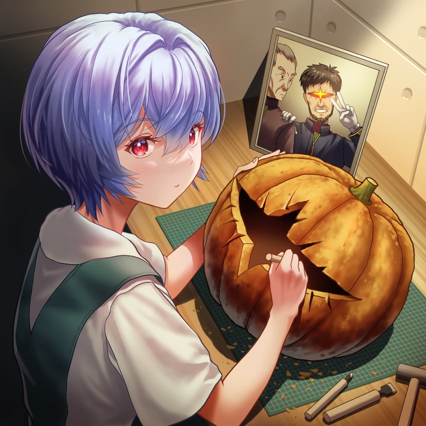 ayanami rei, ikari gendou, and fuyutsuki kouzou (neon genesis evangelion and 2 more) drawn by yahha
