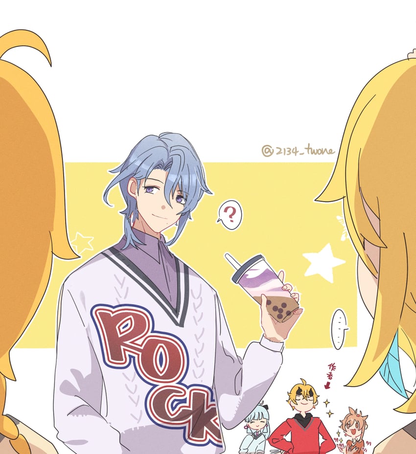 lumine, aether, kamisato ayaka, yoimiya, kamisato ayato, and 1 more (genshin impact) drawn by 2134twone