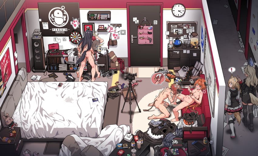 texas, exusiai, sora, croissant, emperor, and 2 more (arknights) drawn by kataokasan