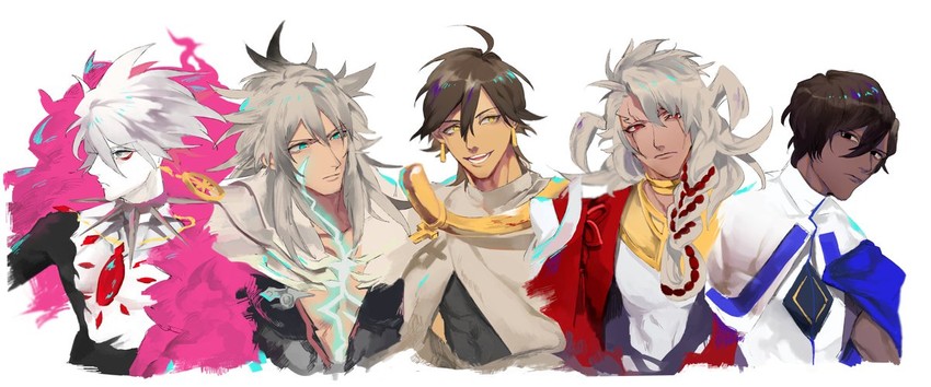 karna, arjuna, ozymandias, siegfried, solomon, and 1 more (fate and 1 more) drawn by nari_(kal_brot)