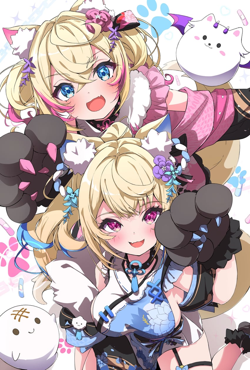 fuwawa abyssgard, mococo abyssgard, and perroccino (hololive and 1 more) drawn by fumi_(fumibeing)