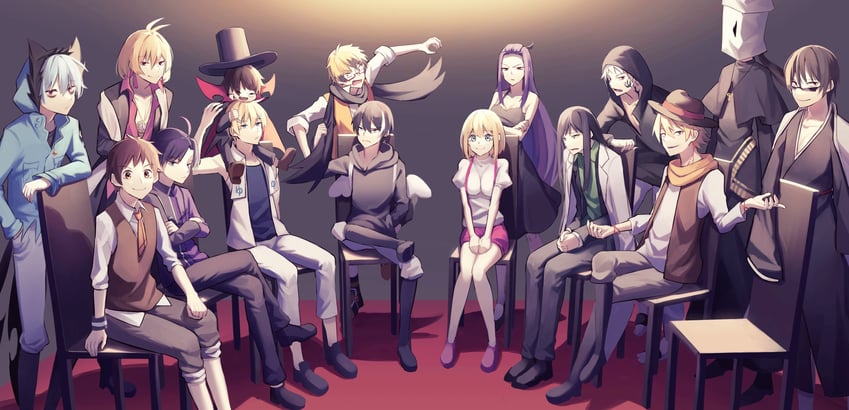 alicein mikuni, lawless, sleepy ash, licht jekylland todoroki, tsubaki, and 10 more (servamp) drawn by mori_b_mori