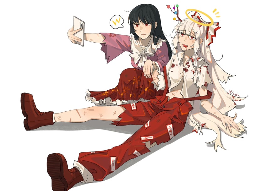 fujiwara no mokou and houraisan kaguya (touhou) drawn by louka
