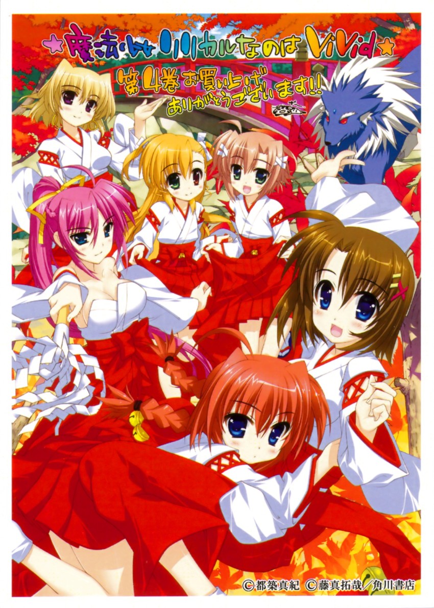 yagami hayate, vita, vivio, signum, shamal, and 2 more (lyrical nanoha and 1 more) drawn by fujima_takuya