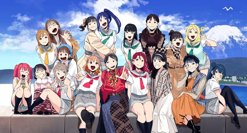 watanabe you, tsushima yoshiko, sakurauchi riko, takami chika, matsuura kanan, and 13 more (love live! and 2 more) drawn by okpriko