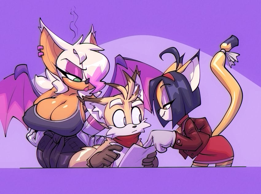 rouge the bat, tails, and honey the cat (sonic and 2 more) drawn by bigdad