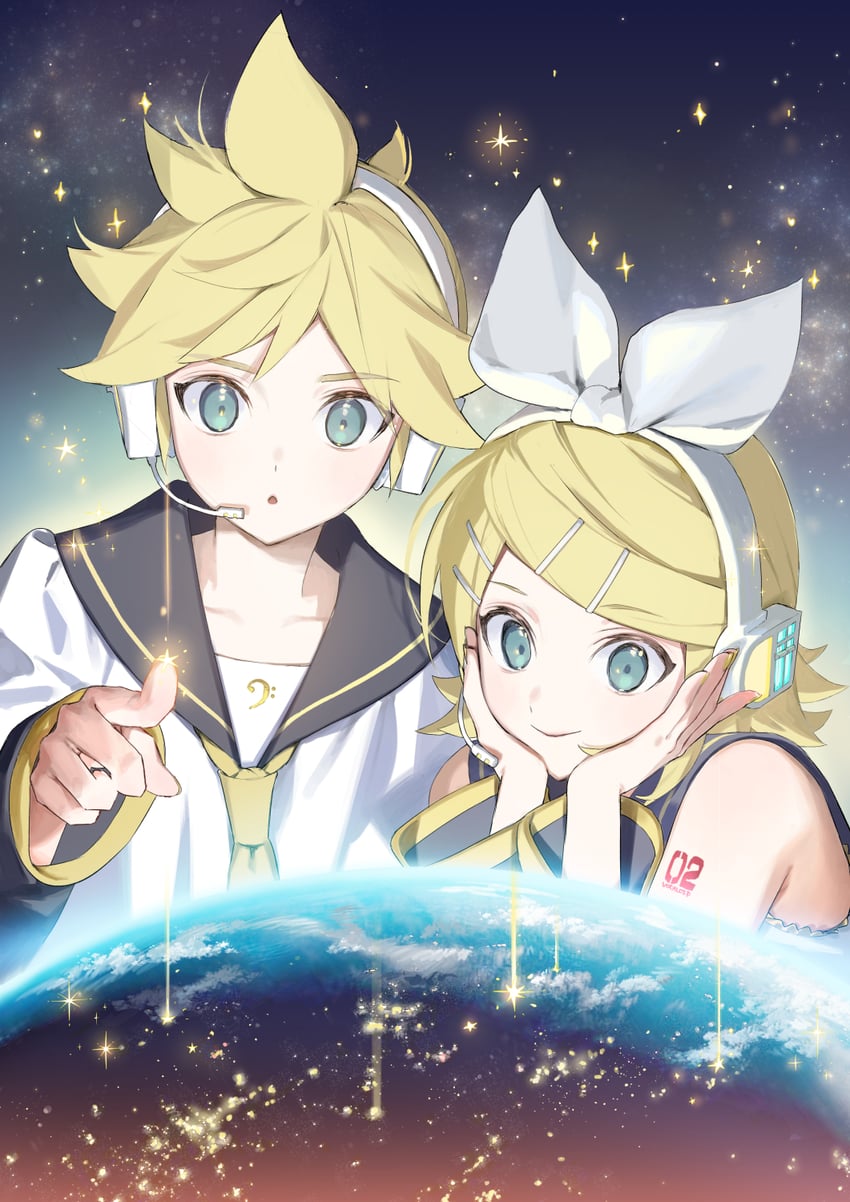kagamine rin and kagamine len (vocaloid) drawn by naoko_(naonocoto)