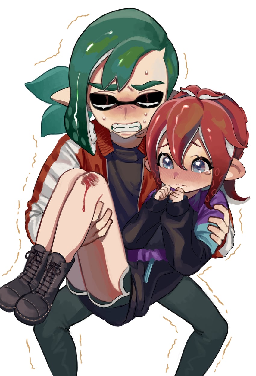inkling player character, octoling player character, octoling girl, and inkling boy (splatoon) drawn by shousan_(hno3syo)