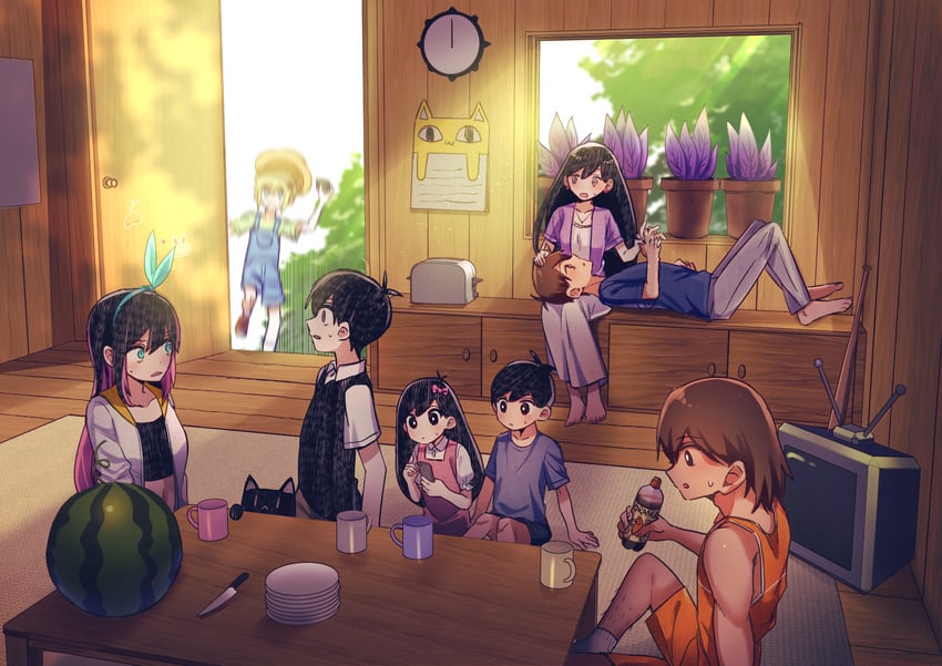 sunny, basil, aubrey, kel, mari, and 1 more (omori) drawn by yutsu