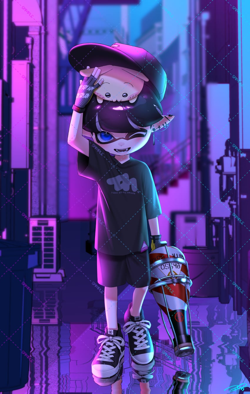 inkling player character and inkling boy (splatoon) drawn by puchiman