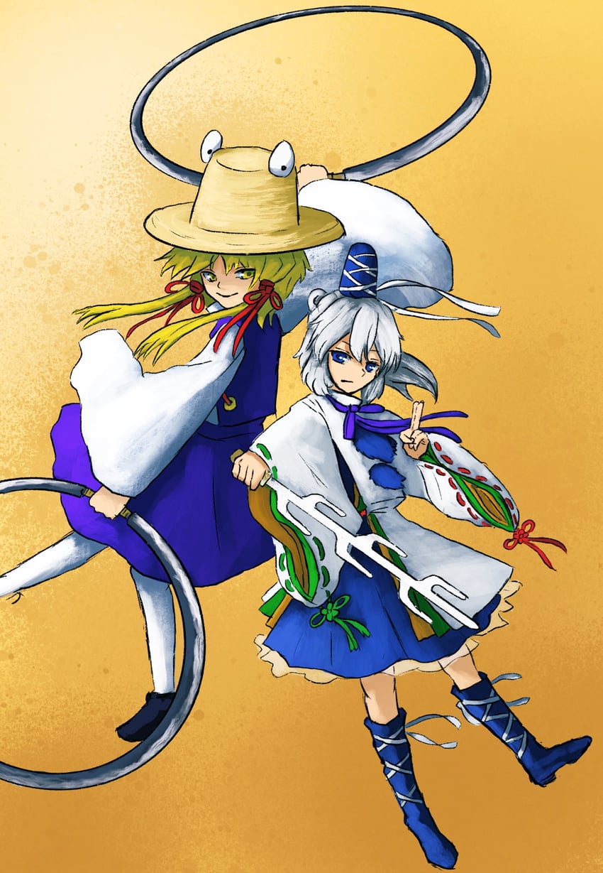 moriya suwako and mononobe no futo (touhou) drawn by ritsuzou