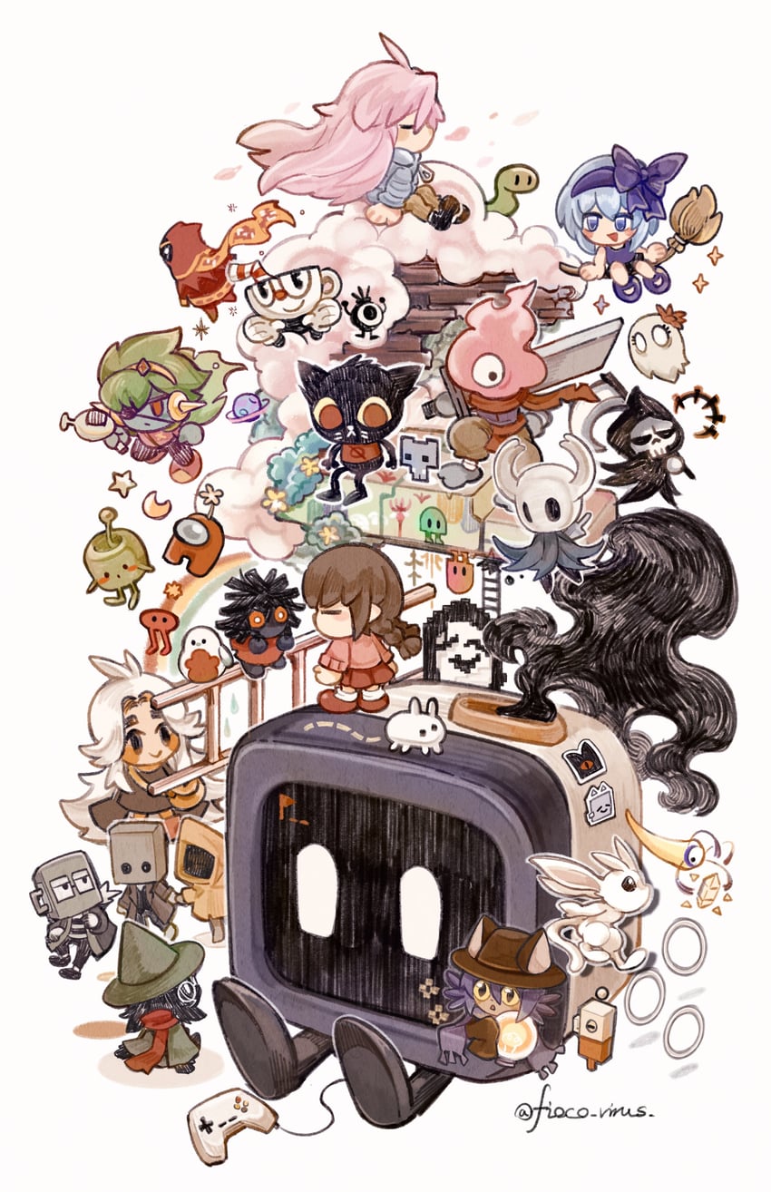 madotsuki, crewmate, ralsei, knight, red, and 28 more (project moon and 34 more) drawn by fioco_virus
