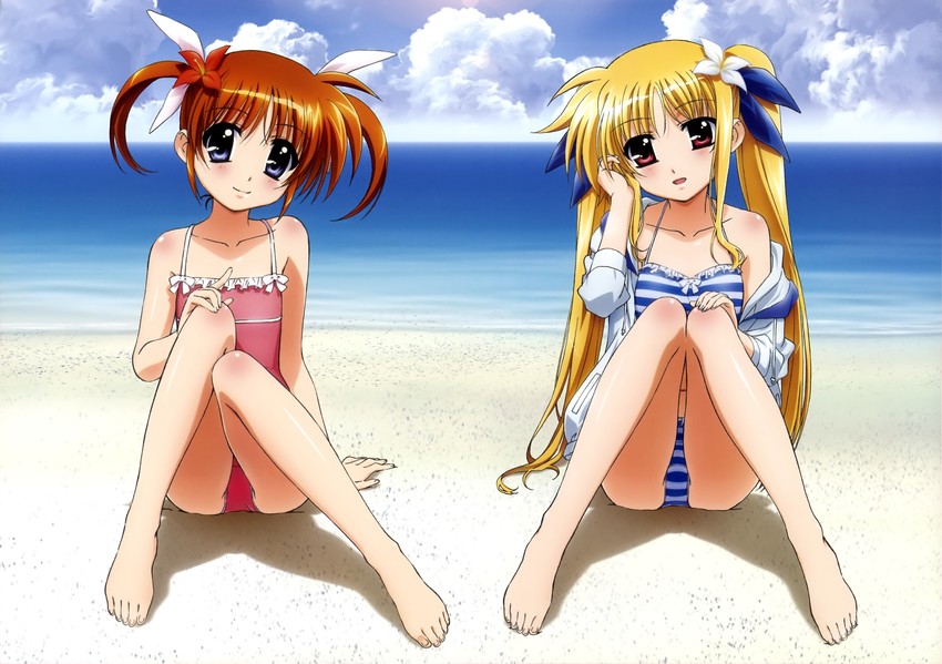 fate testarossa and takamachi nanoha (lyrical nanoha and 2 more) drawn by okuda_yasuhiro