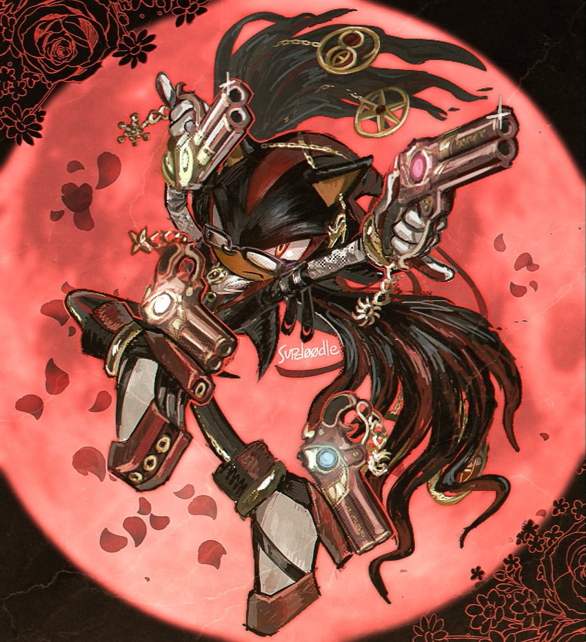 shadow the hedgehog and bayonetta (sonic and 2 more) drawn by 9474s0ul