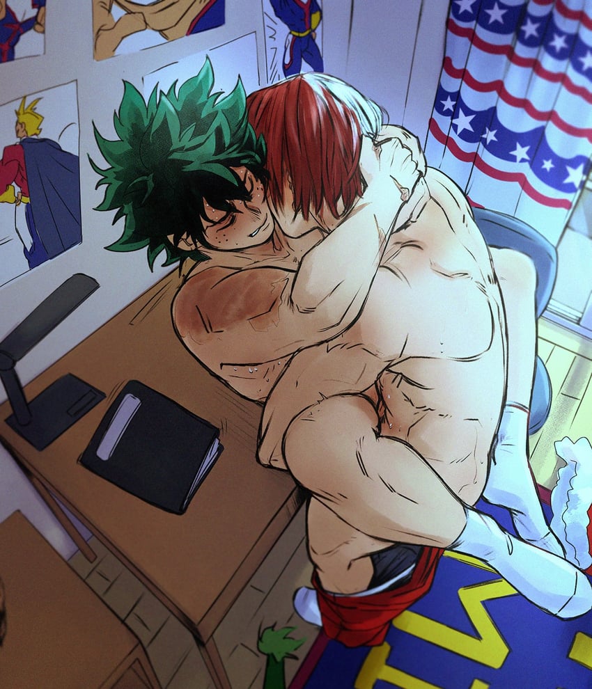 midoriya izuku and todoroki shoto (boku no hero academia) drawn by zazaraza33