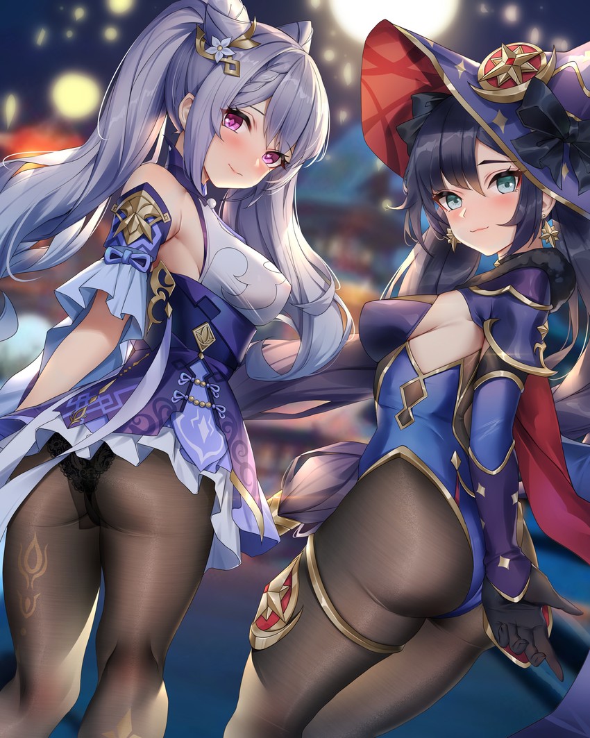 mona and keqing (genshin impact) drawn by wu_ganlan_cai