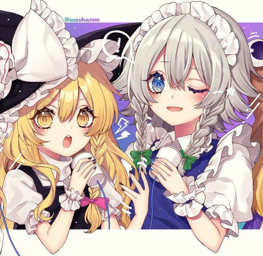 kirisame marisa, izayoi sakuya, moriya suwako, and pyonta (touhou) drawn by kyouda_suzuka
