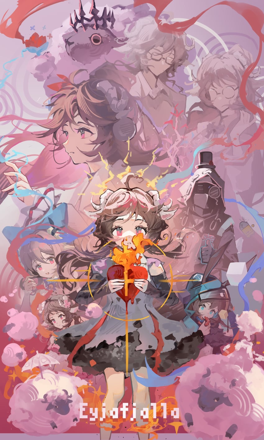 doctor, amiya, eyjafjalla, eyjafjalla the hvit aska, dolly, and 2 more (arknights) drawn by kuangketi
