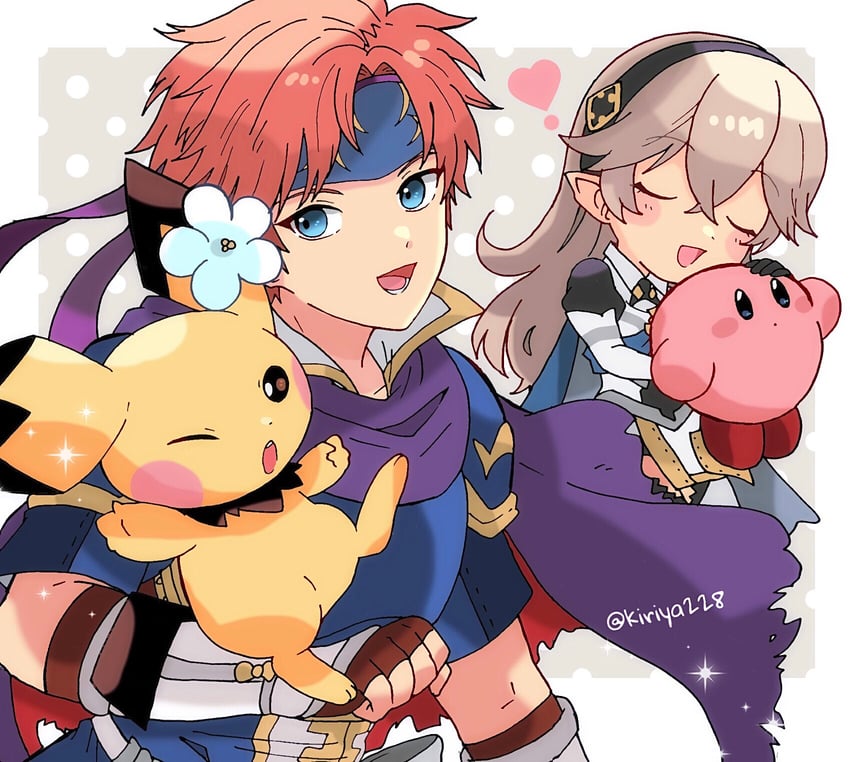 kirby, female corrin, pichu, and roy (pokemon and 5 more) drawn by kiriya_(552260)