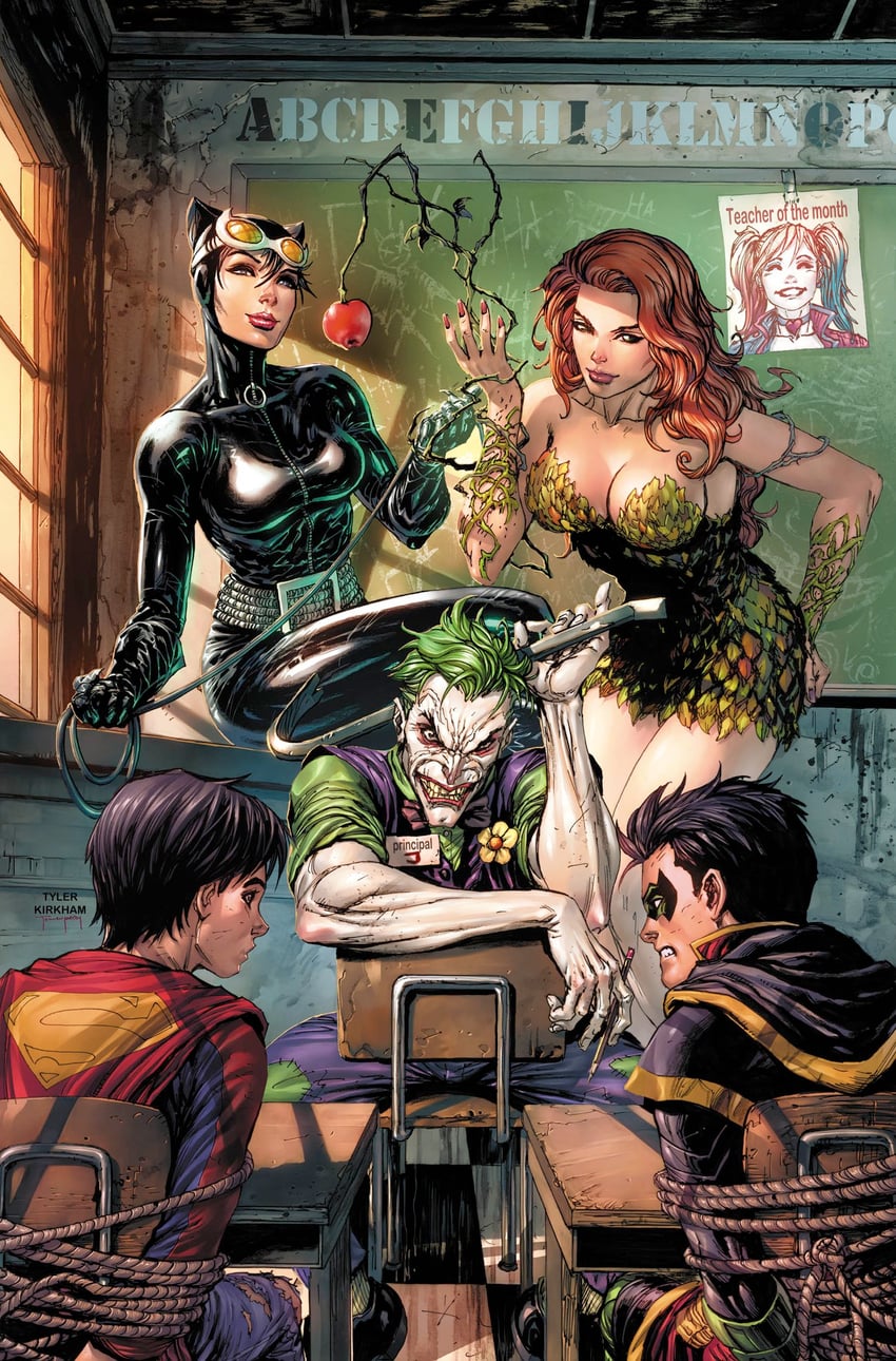 harley quinn, robin, poison ivy, joker, catwoman, and 4 more (dc comics and 3 more) drawn by tyler_kirkham