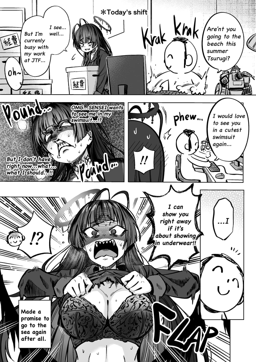 sensei, doodle sensei, tsurugi, and kaiten fx mk.0 (blue archive) drawn by matoba_ryou