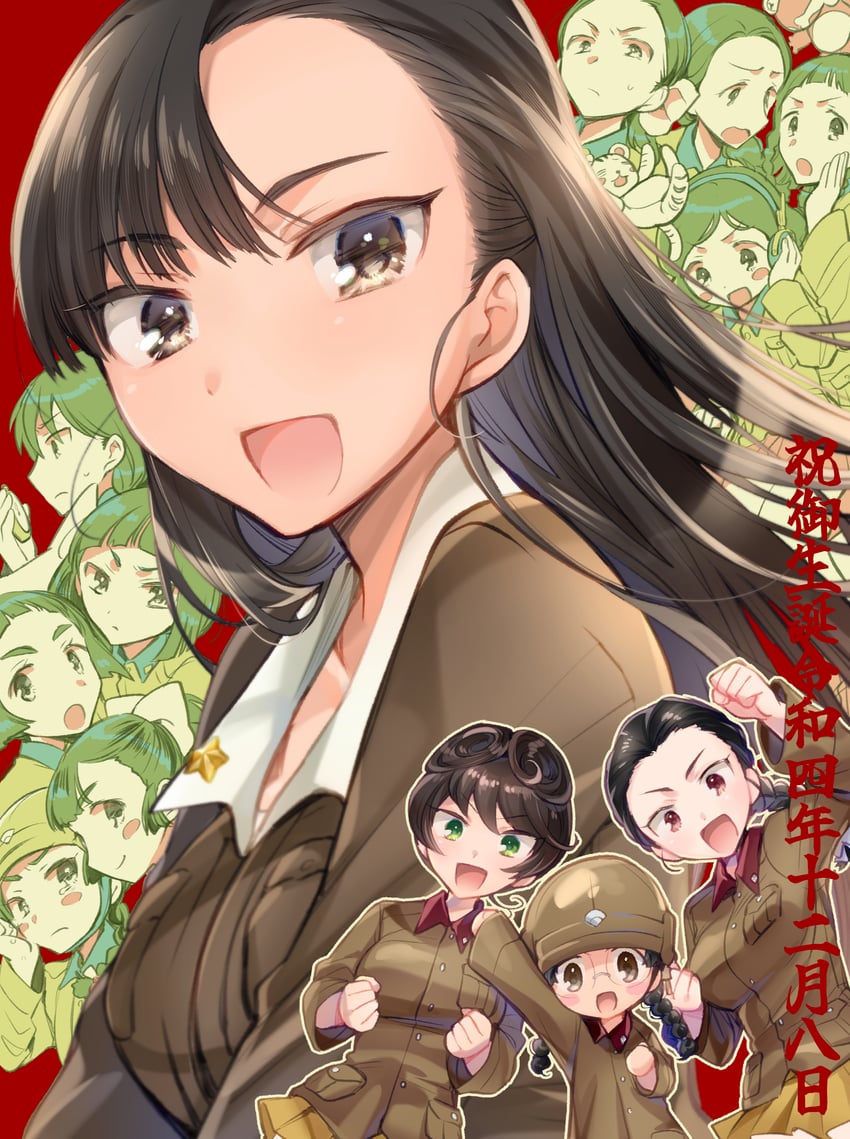 nishi kinuyo, fukuda haru, hosomi shizuko, tamada tamaki, nishihara yasoko, and 8 more (girls und panzer) drawn by koyama_harutarou
