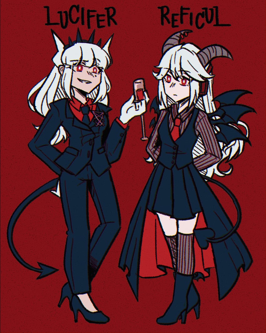 lucifer and reficul (helltaker and 2 more) drawn by dusty-cakerie