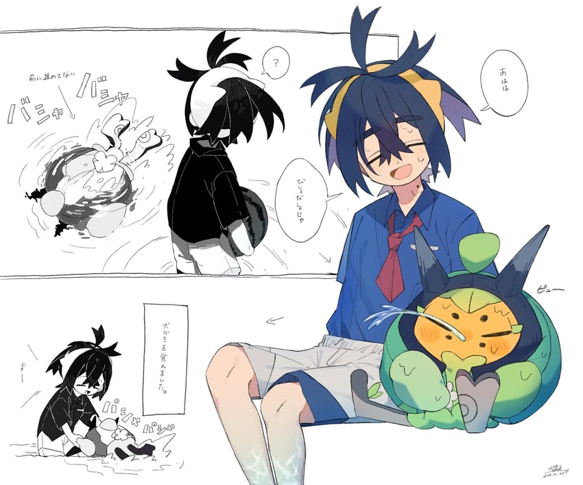 kieran and ogerpon (pokemon and 1 more) drawn by 217_shion_407