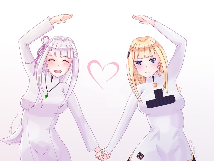 emilia and sylphy (re:zero kara hajimeru isekai seikatsu) drawn by aoihana_15