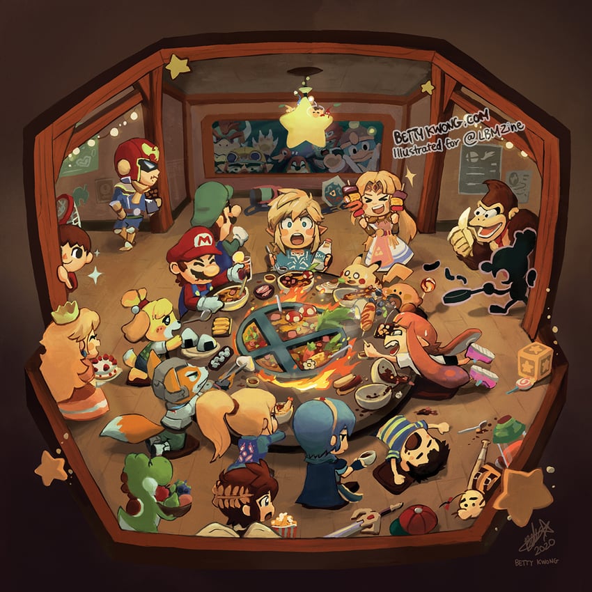 link, inkling player character, pikachu, princess zelda, inkling girl, and 23 more (pokemon and 22 more) drawn by bettykwong
