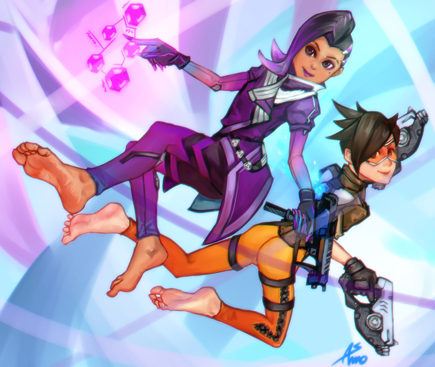 tracer and sombra (overwatch and 1 more) drawn by asmo_deus