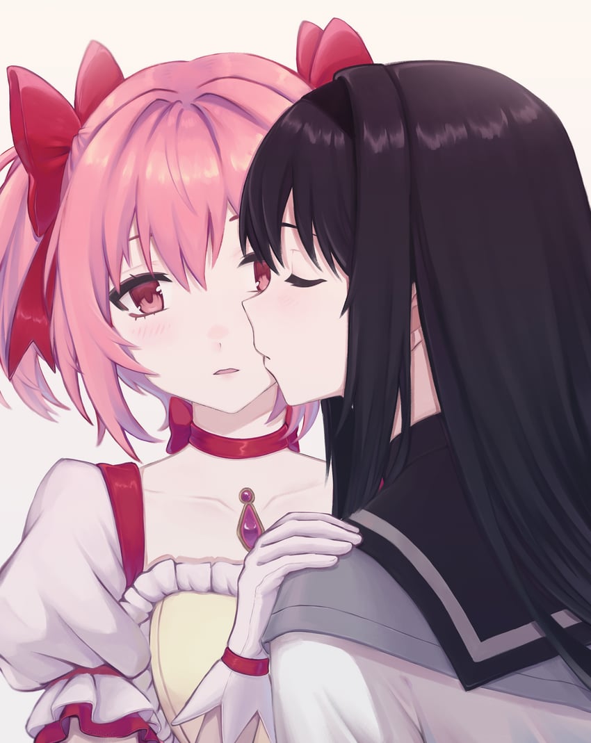 akemi homura and kaname madoka (mahou shoujo madoka magica) drawn by mokimioki