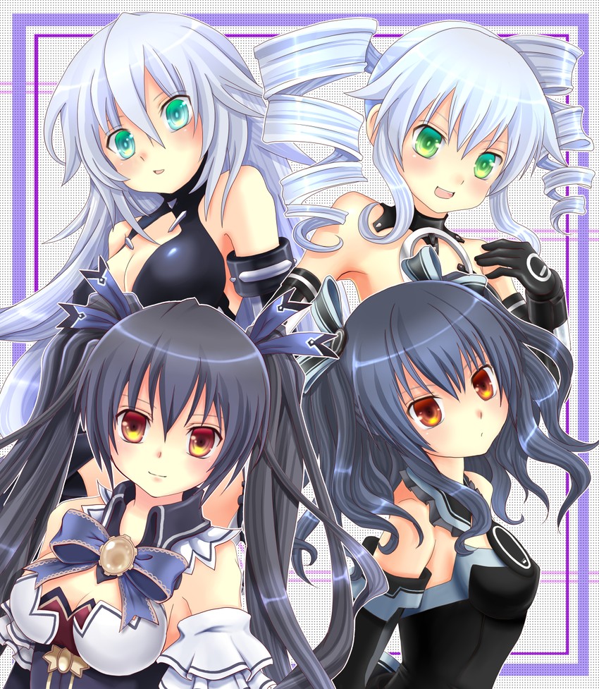noire, black heart, uni, and black sister (neptune and 1 more) drawn by monchi_(kashiwa2519)