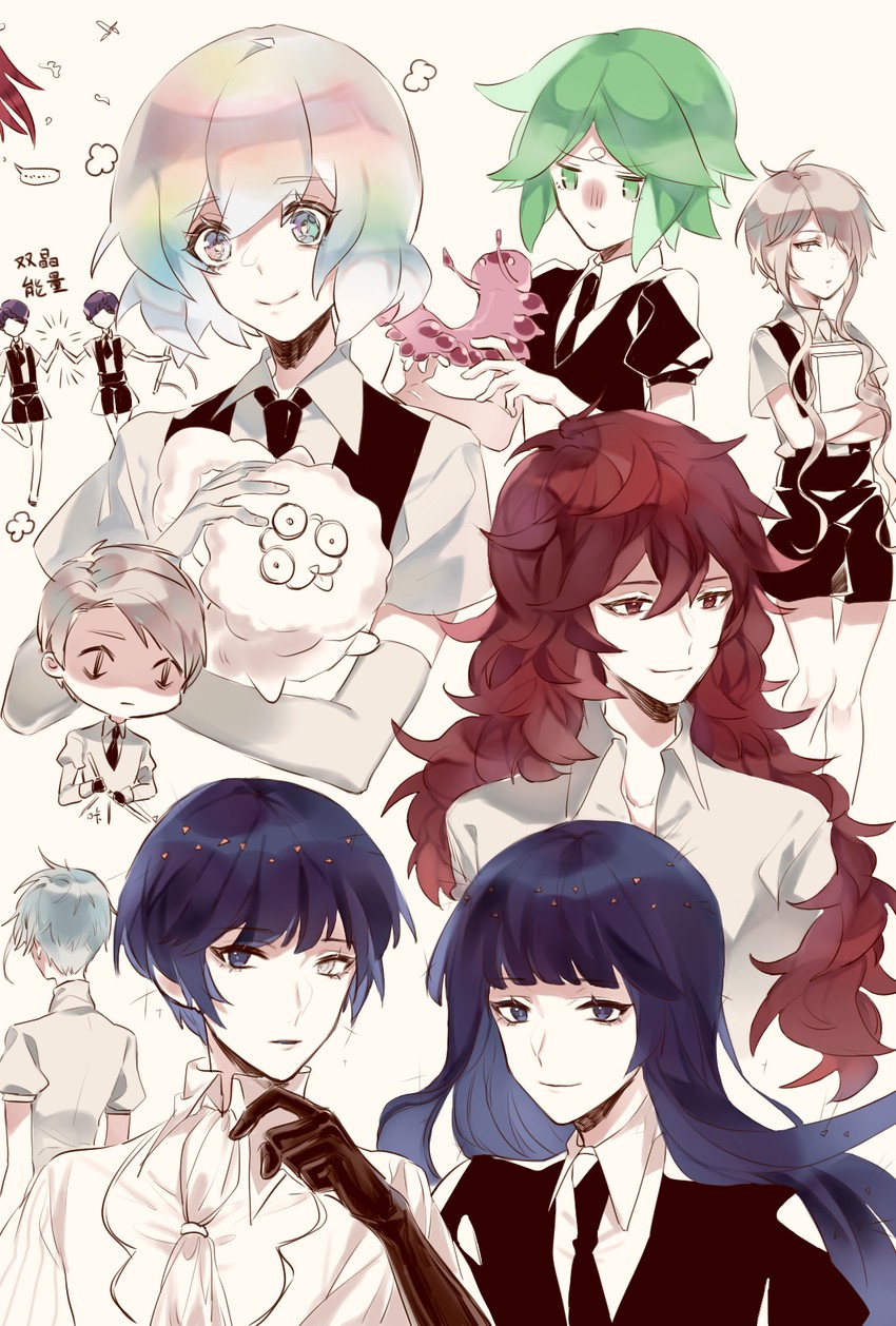 phosphophyllite, diamond, cinnabar, lapis lazuli, antarcticite, and 6 more (houseki no kuni) drawn by yexing_huidou