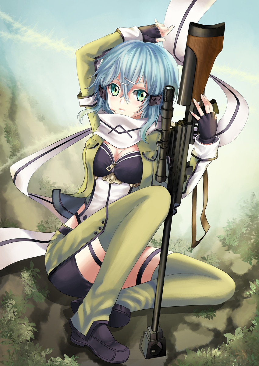 sinon (sword art online) drawn by yoneyu