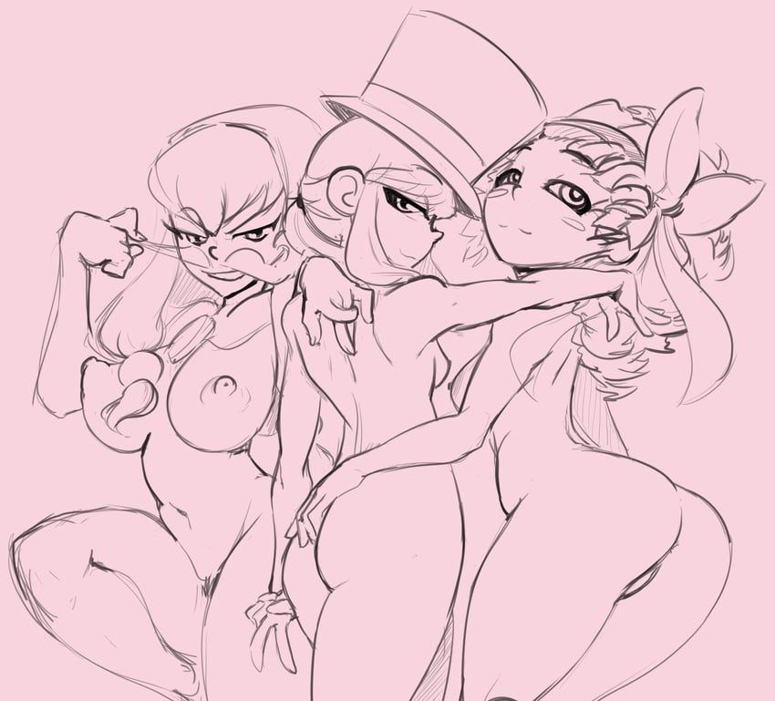 hat kid, bow kid, and mustache girl (a hat in time) drawn by spicy_bardo