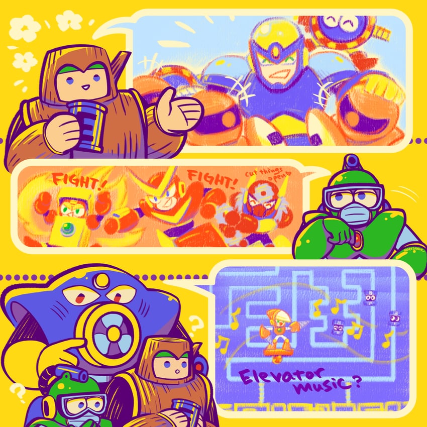 quick man, metal man, air man, flash man, crash man, and 3 more (mega man and 1 more) drawn by laser-lance