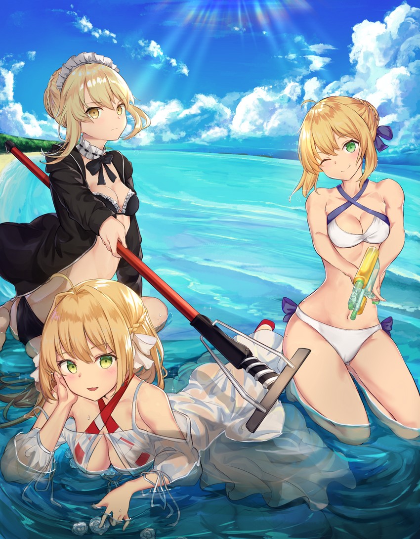 artoria pendragon, nero claudius, and saber alter (fate and 1 more) drawn by mosta_(lo1777789)