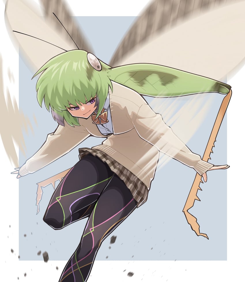 grasshopper inoue (nikushoku jk mantis akiyama) drawn by evolvingmonkey