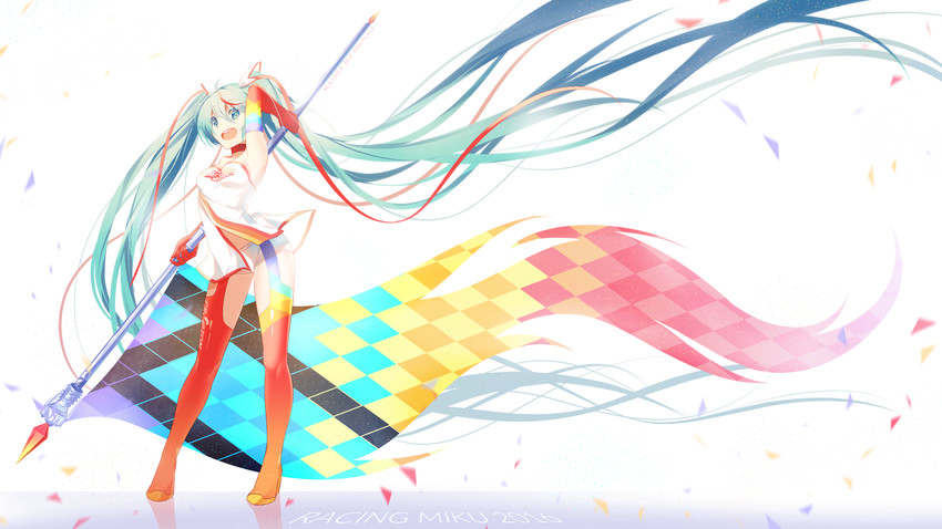 hatsune miku and racing miku (vocaloid and 2 more) drawn by rimuu