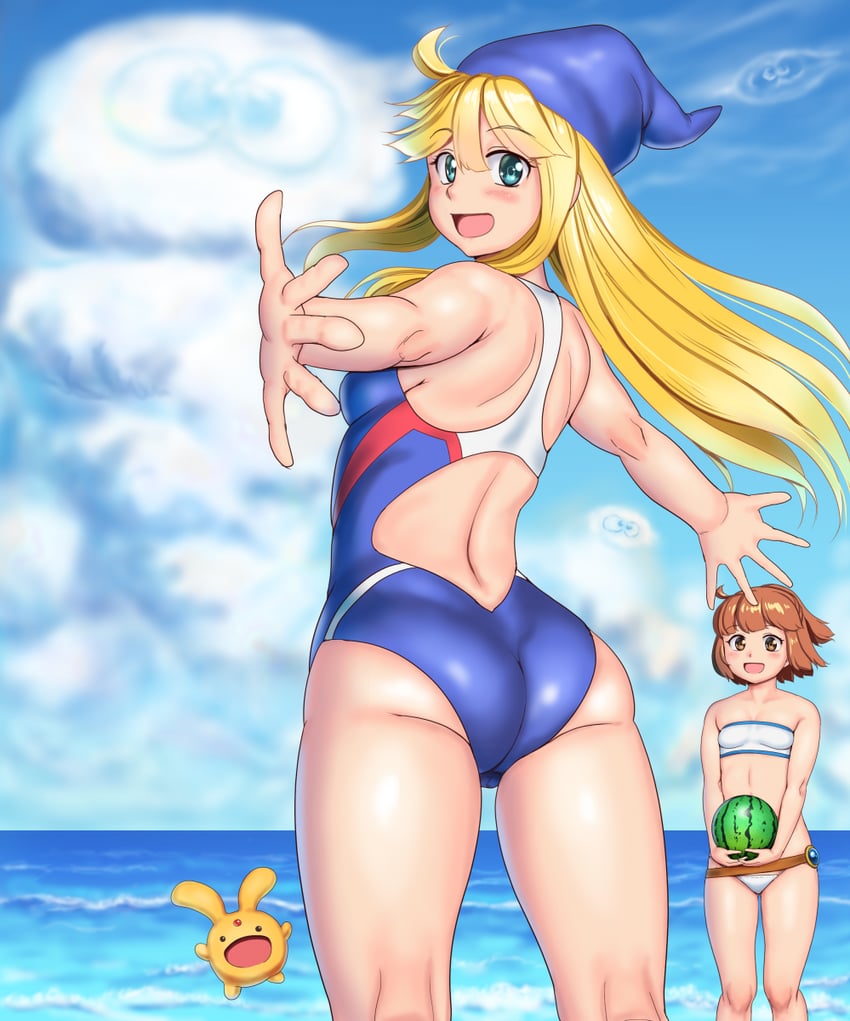arle nadja, puyo, carbuncle, and witch (puyopuyo) drawn by orizen