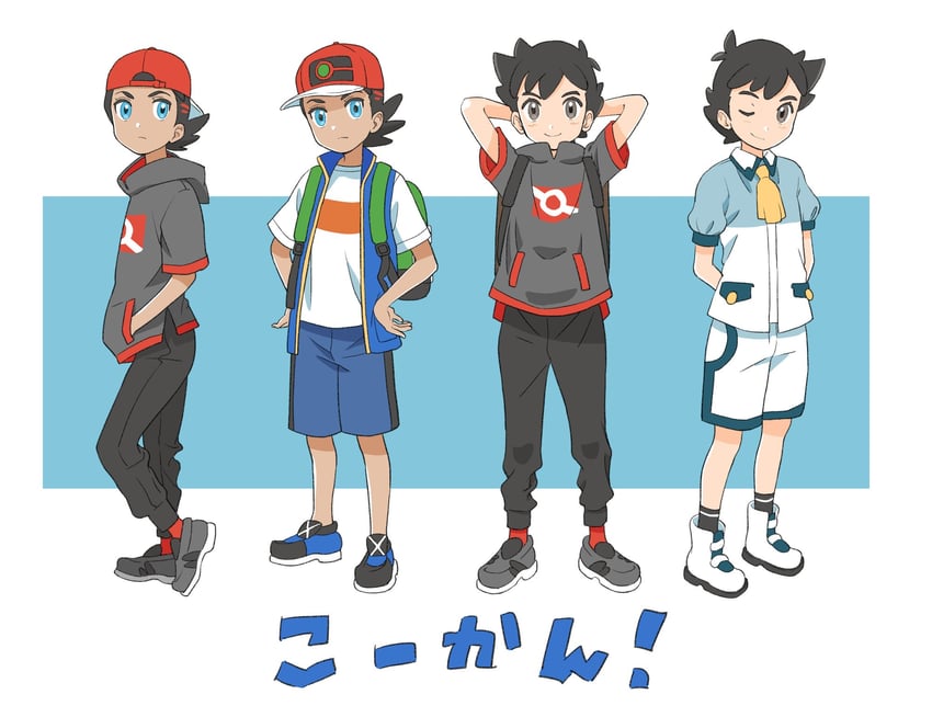 ash ketchum and goh (pokemon and 1 more) drawn by minato_(mntnm)