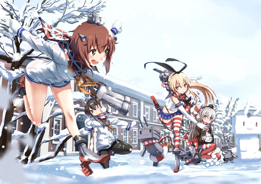 shimakaze, amatsukaze, yukikaze, rensouhou-chan, tokitsukaze, and 1 more (kantai collection) drawn by tsuuhan