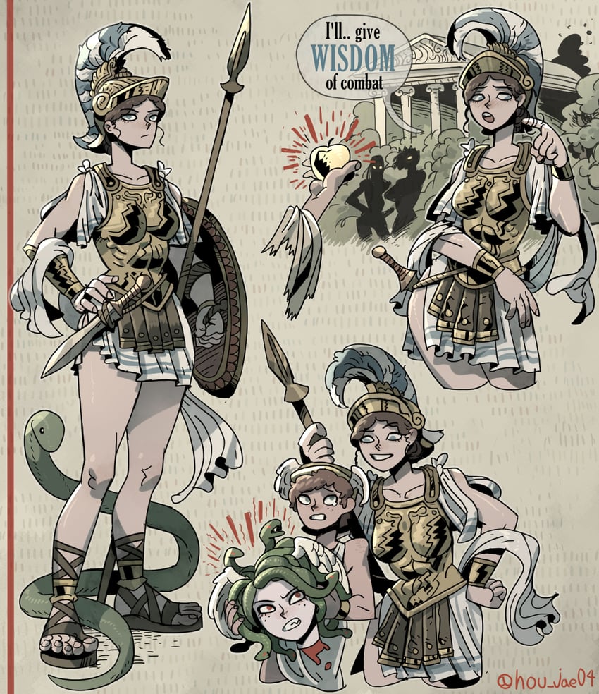 medusa, athena, and perseus (greek mythology) drawn by ho-uja